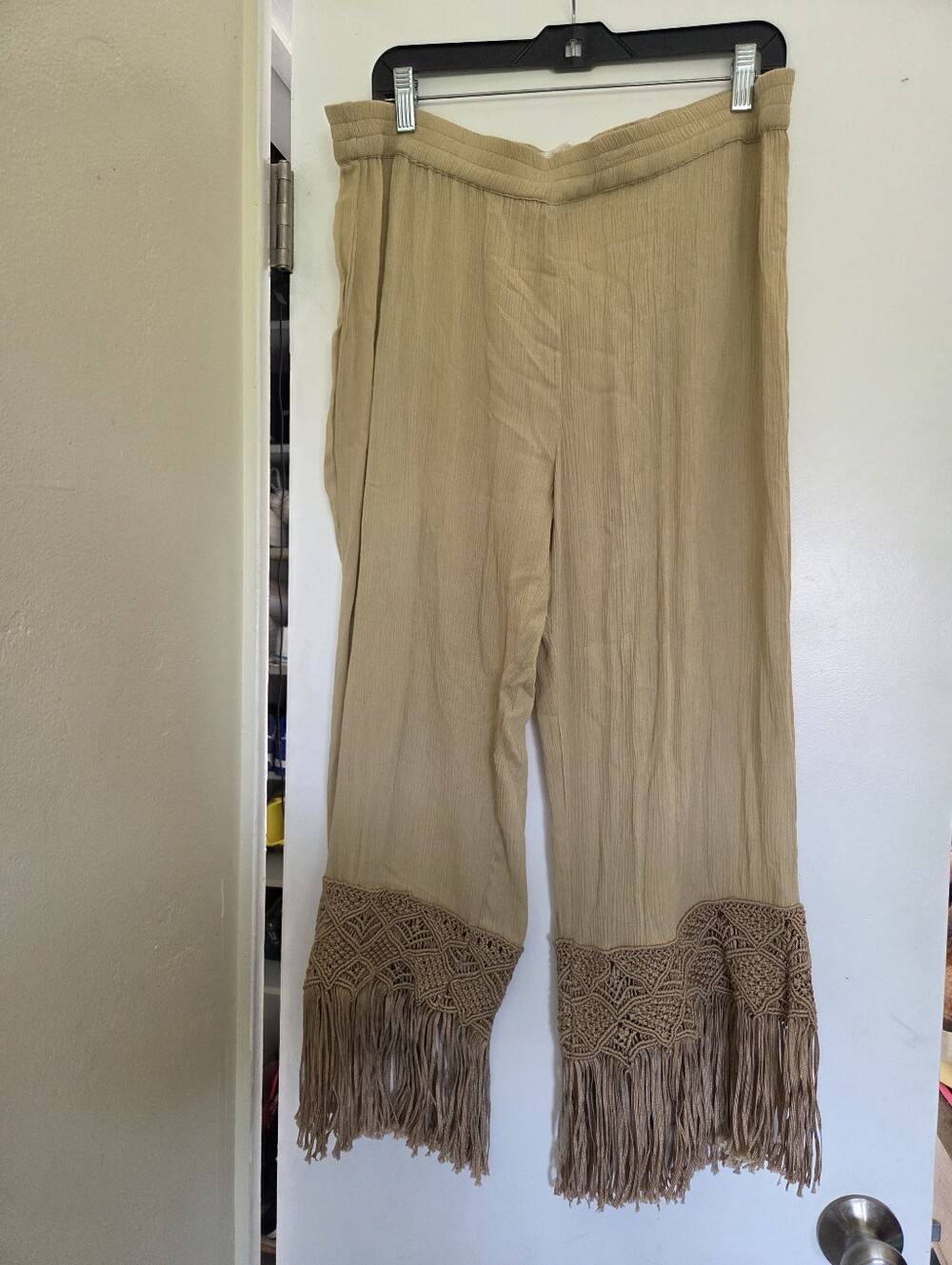 Boston Proper Woven Fringe Bottom Crop Pants - Picture 2 of 5